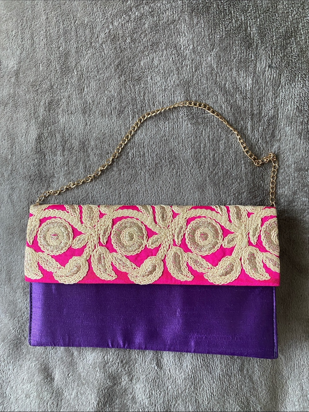 Parisian Estate One Of A Kind Hand Embroidered Pure Silk Clutch Bag